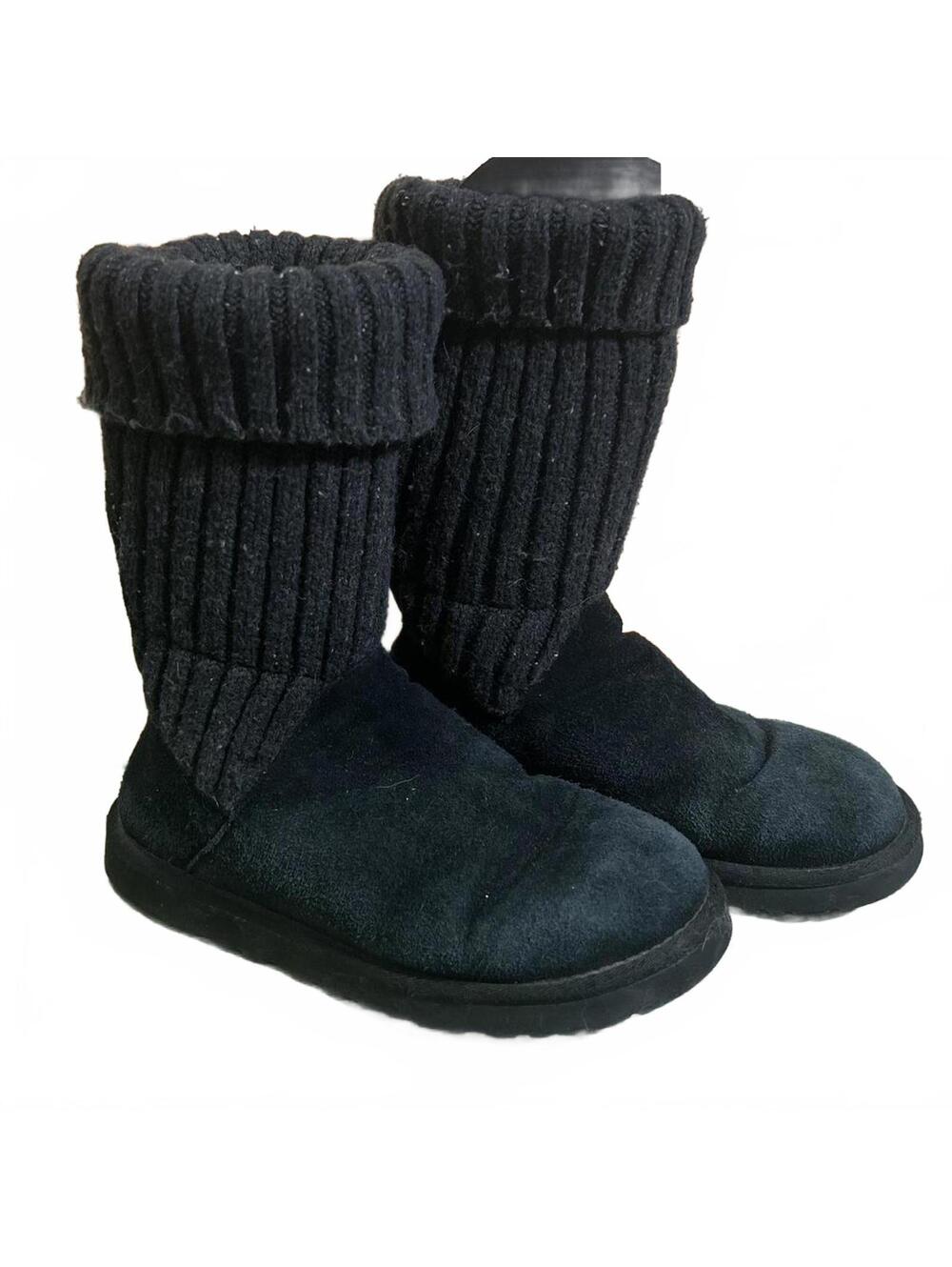 UGG Women's Y2K Black Knit and Suede Winter Boots Size 8